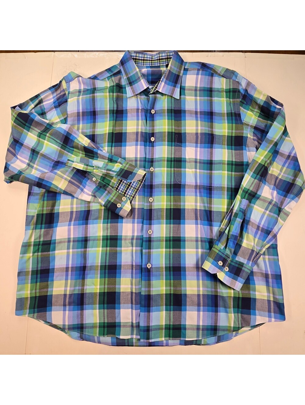 Alec Flusser Mens Plaid Button Front Shirt Blue Green Purple XXL